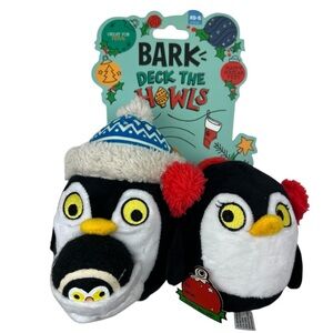 BARK Deck the Howls Happy Feet Squeak Penguin Tennis Ball Fetch Dog Toy